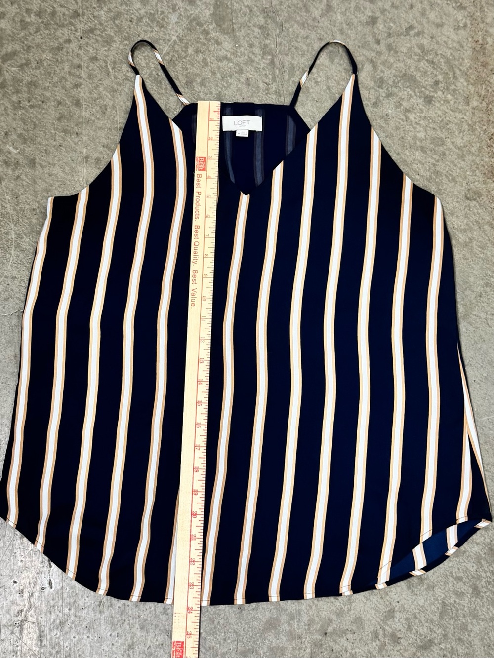 LOFT Navy Striped Spaghetti Strap Tank with Cream and Tan Accents